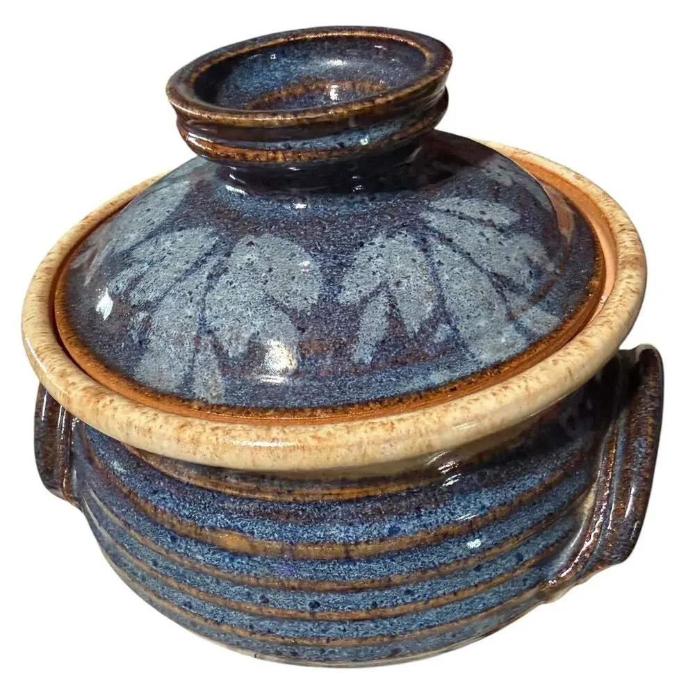 Cheri Glaser Studio Pottery Small Lidded Casserole Dish Blue/Brown Stoneware